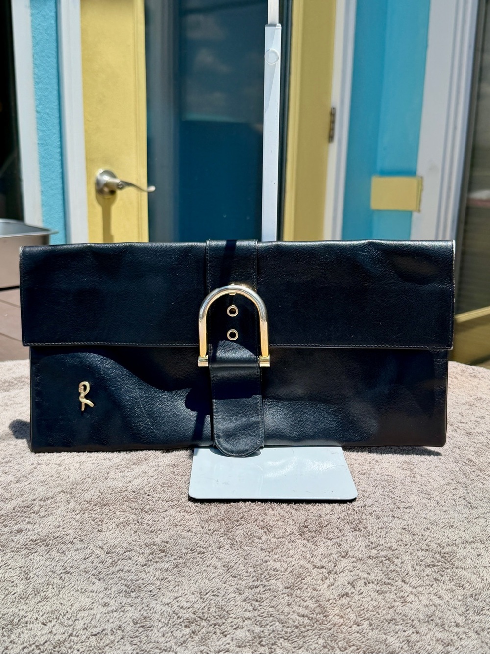 Roberta di Camerino Black Leather Belted Clutch Bag Vintage - Picture 3 of 15